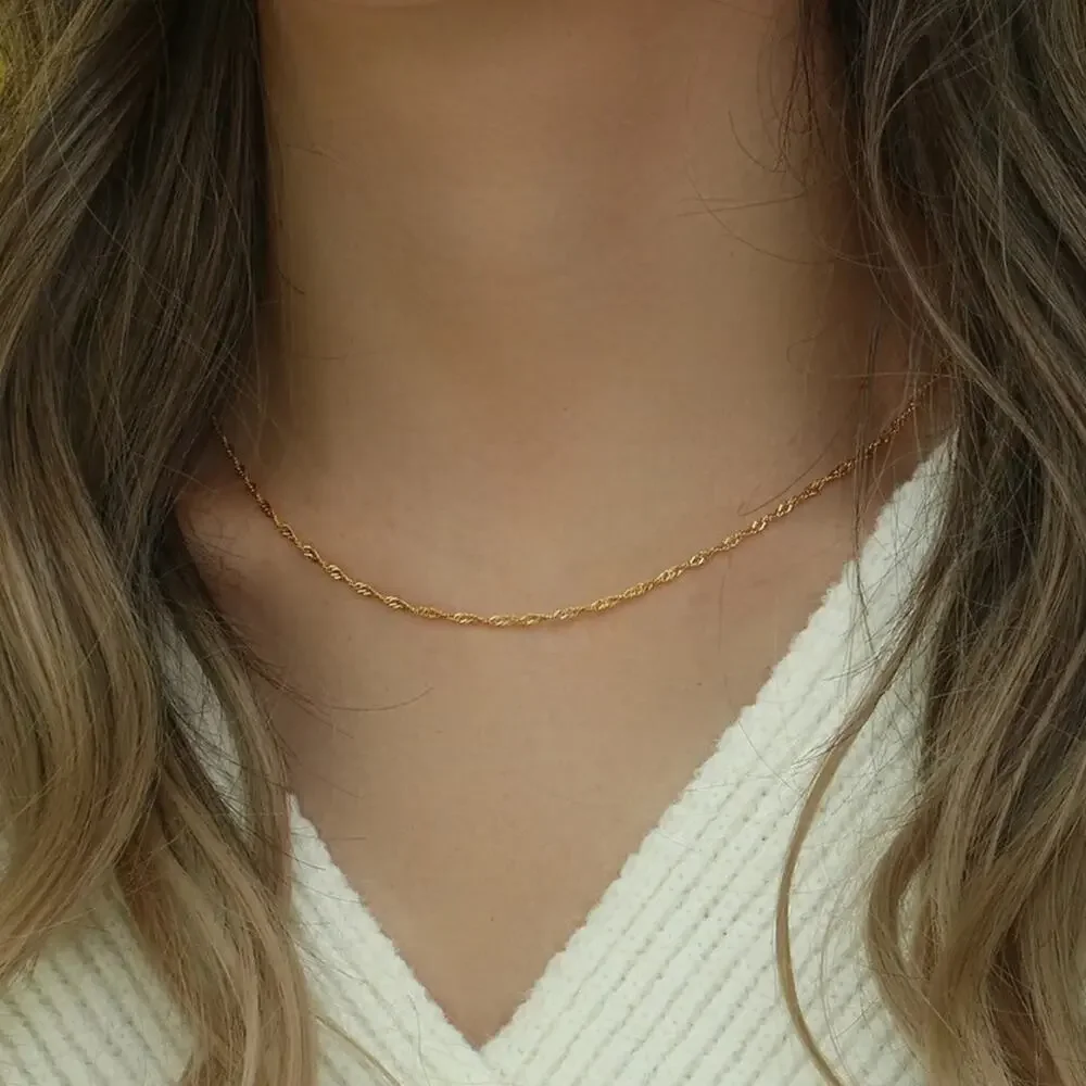 NEW 18K yellow gold plated twisted wave chain choker necklace jewelry B21B